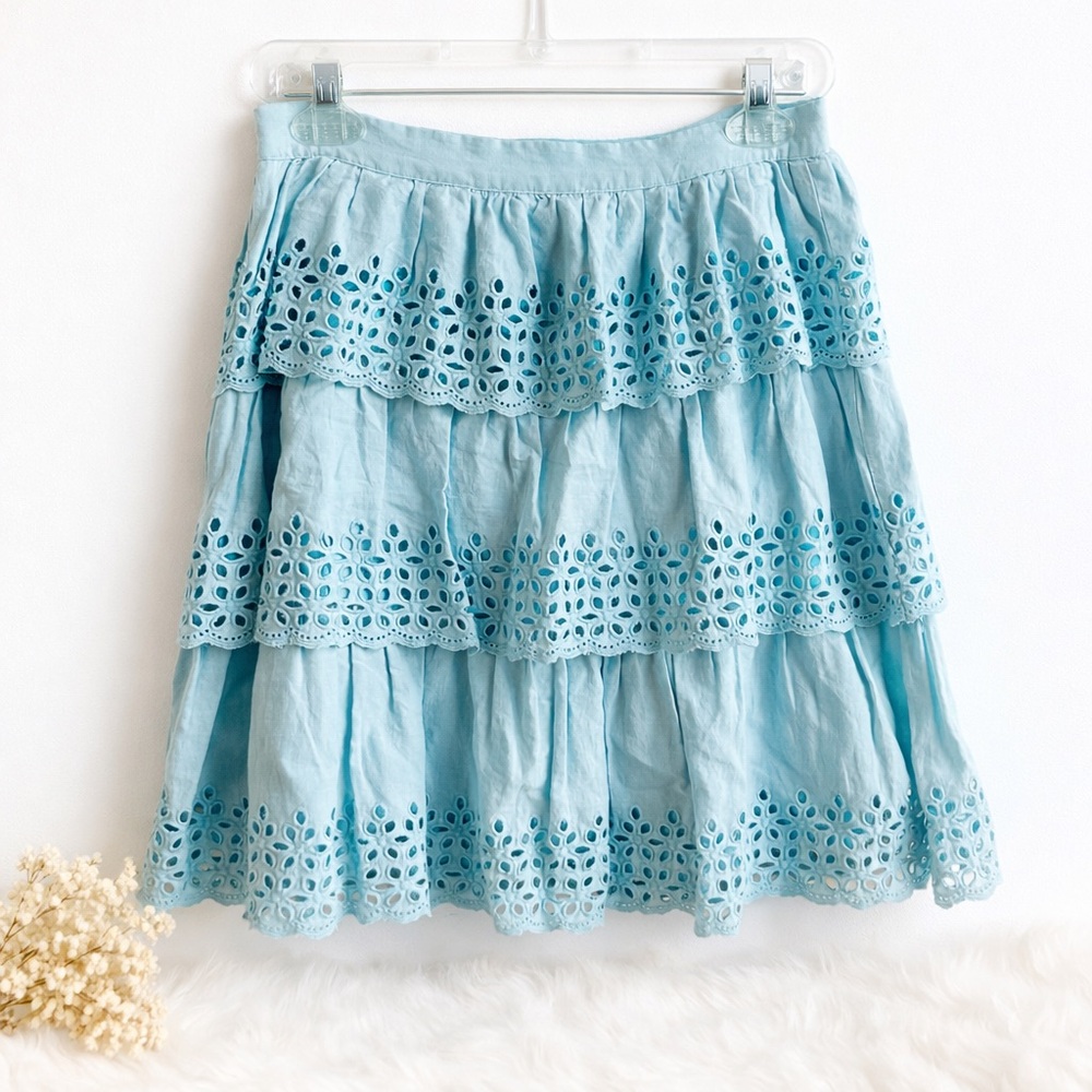 Light Blue BCBG Tiered Eyelet Cottagecore Skirt size Small